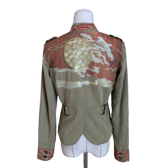Rare Da-Nang Silk Jacket with Embroidered Sunset Moon Military Small - Picture 1 of 14